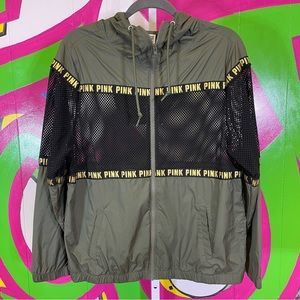 PINK Victoria's Secret, Mesh Army Green Windbreaker. Size XS. Excellent cond!